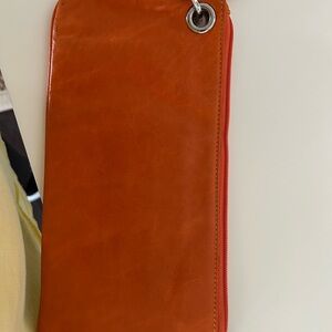 Hobo Orange Leather Wristlet